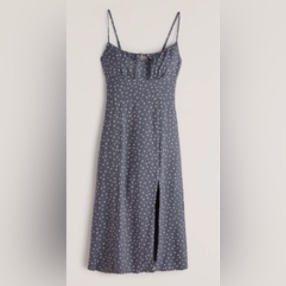 Abercrombie & Fitch Polka dot Slit Midi dress Blue A&F
